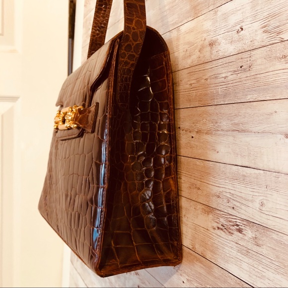 Vintage faux croc embossed Brown purse EUC - Picture 2 of 7